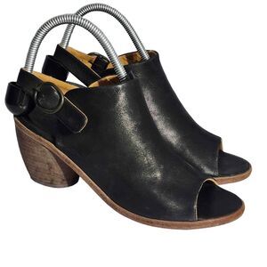 P Monjo Mule Angled Heel Open Toe Leather Sandals 39